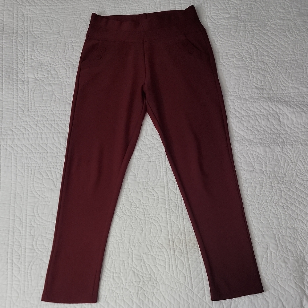 🐞4/$10🐞 Womens Burgundy High-Waisted Dressy Leggings Office Pants (One Size)